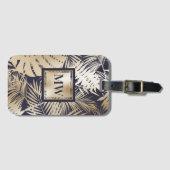 Tropisch palmblad namaak goud navy monogram eiland bagagelabel (Voorkant (horizontaal))