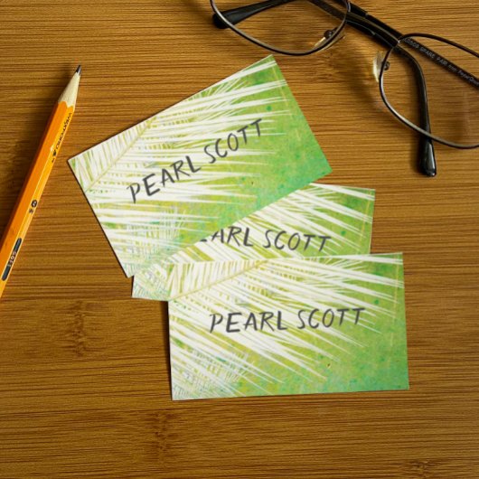 tropisch palmblad natuur groen en wit visitekaartje