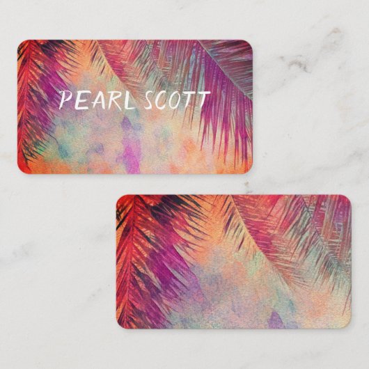 tropisch palmblad natuur kunst paars en oranje visitekaartje (Voorkant / Achterkant)