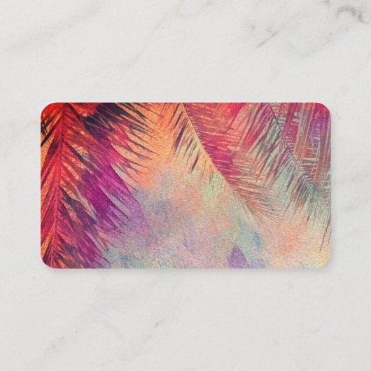 tropisch palmblad natuur kunst paars en oranje visitekaartje (Achterkant)