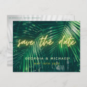 tropisch palmblad neon script moderne trendy save aankondigingskaart (Voorkant / Achterkant)