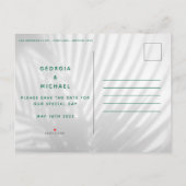 tropisch palmblad neon script moderne trendy save aankondigingskaart (Achterkant)