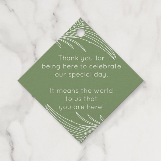 Tropisch palmblad overzicht ECHTE FOLIE Bedankjes Labels (Achterkant)