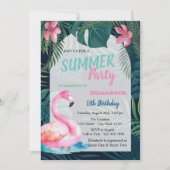 Tropisch palmblad, roze flamingo's verjaardag kaart (Voorkant)