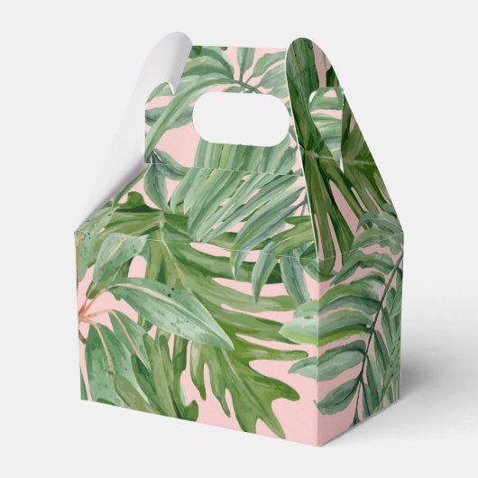 Tropisch Palmblad Roze Groen Goud Persoonlijk Bedankdoosjes (Achterkant)