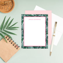 Tropisch palmblad roze monogram portret