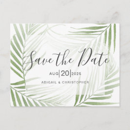 Tropisch palmblad salie groen save the date briefkaart