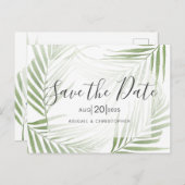 Tropisch palmblad salie groen save the date briefkaart (Voorkant / Achterkant)