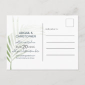 Tropisch palmblad salie groen save the date briefkaart (Achterkant)