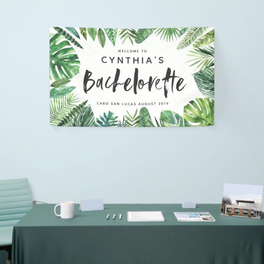 Tropisch palmblad & script bachelorette spandoek (Beurs)