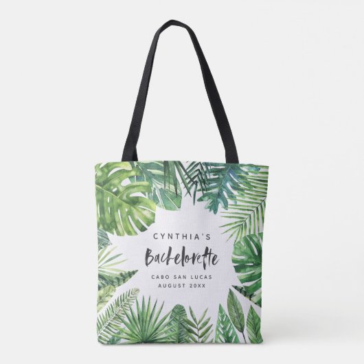 Tropisch palmblad & script bachelorette vakantie tote bag (Achterkant)