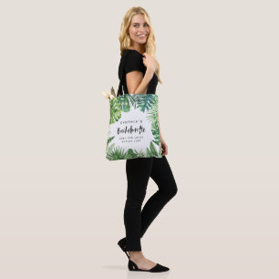 Tropisch palmblad & script bachelorette vakantie tote bag