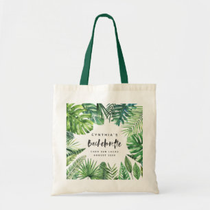 Tropisch palmblad & script bachelorette vakantie tote bag