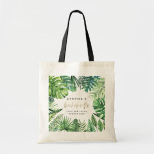 Tropisch palmblad & script bachelorette vakantie tote bag