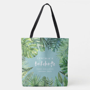 Tropisch palmblad & script bachelorette vakantie tote bag