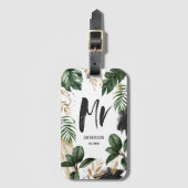 Tropisch palmblad & script bagagelabel (Voorkant (verticaal))