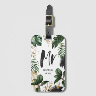 Tropisch palmblad & script bagagelabel