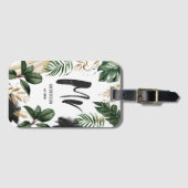 Tropisch palmblad & script bagagelabel (Voorkant (horizontaal))
