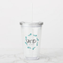Tropisch Palmblad Trouwlogo Jubileum Acryl Drinkbeker