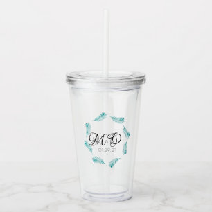 Tropisch Palmblad Trouwlogo Jubileum Acryl Drinkbeker