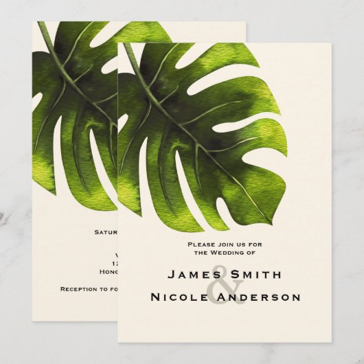 Tropisch Palmblad Zomer Elegante Moderne Trouw Kaart (Voorkant / Achterkant)