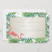 Tropisch palmbladeren, flamingo's  Trouw RSVP-kaar Kaart (Voorkant)