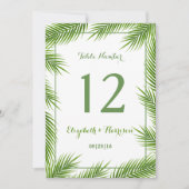 Tropisch Palmbladeren Strand Bruiloft Tafel Nummer Kaart (Voorkant)