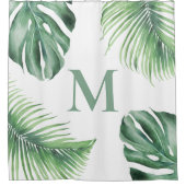 Tropisch palmbladergroen monogram douchegordijn (Voorkant)