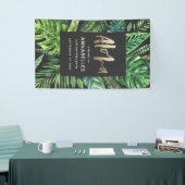 Tropisch palmbladgoudschrift zwarte aloha verjaard spandoek (Beurs)