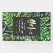 Tropisch palmbladgoudschrift zwarte aloha verjaard spandoek (Horizontaal)