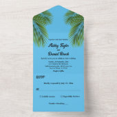 Tropisch palmblauw strandbestemmingshuwelijk marin all in one uitnodiging (Binnen)