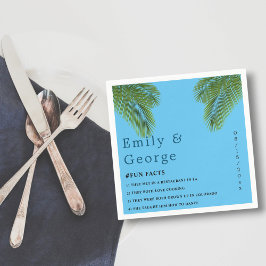 Tropisch palmblauw strandbestemmingshuwelijk marin servet