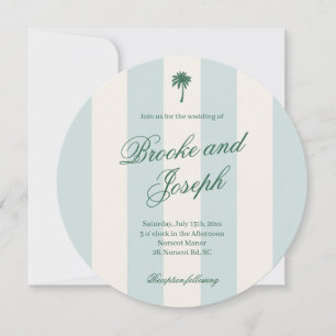 Tropisch palmbloem gestreept cabana strand retro b save the date