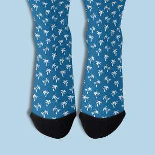 Tropisch palmbomenpatroon blauw sokken