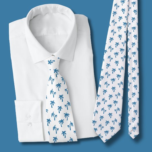 Tropisch palmbomenpatroon blauw stropdas