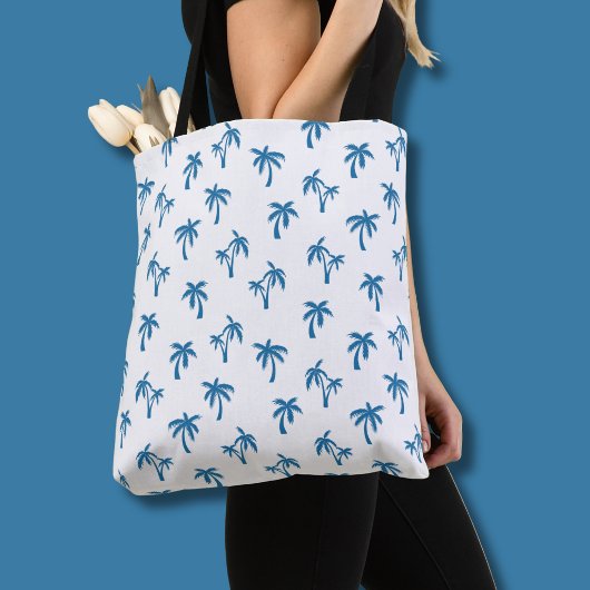 Tropisch palmbomenpatroon blauw tote bag