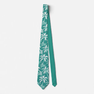 Tropisch palmbomenpatroon turquoise kuststijl stropdas