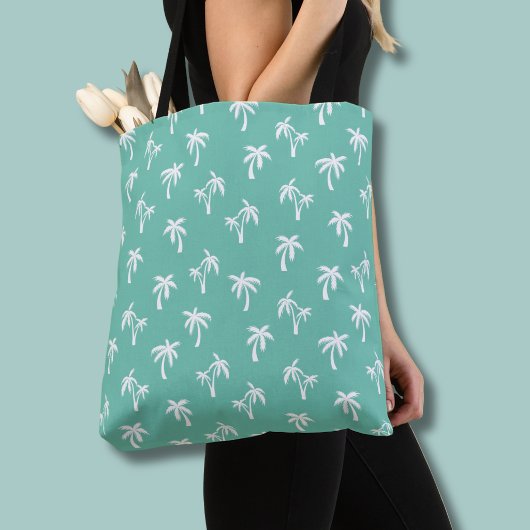 Tropisch palmbomenpatroon zeegroen tote bag