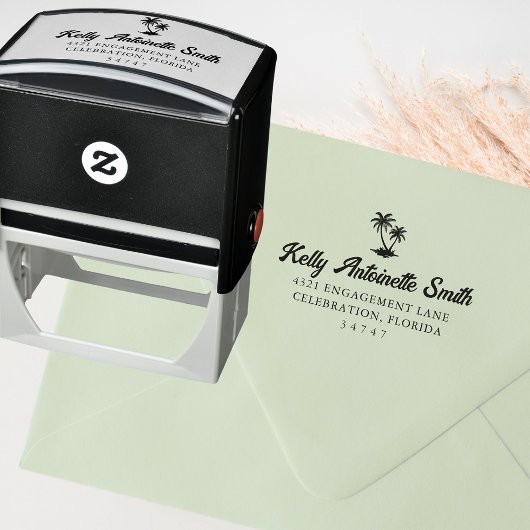 Tropisch Palmboom Adres Zelfinktende Stempel