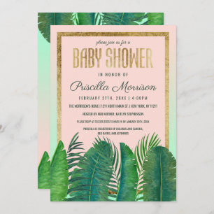 Tropisch palmboom Banana Leaf Gold Baby shower Kaart