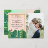 Tropisch palmboom Banana Leaf Gold Verloving Aankondiging (Voorkant / Achterkant)