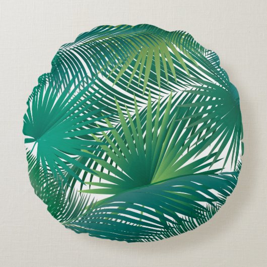 Tropisch Palmboom Bladeren Patroon Watercolor Tren Rond Kussen (Voorkant)