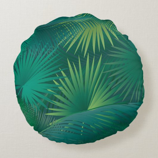 Tropisch palmboom bladpatroon watercolor trend rond kussen (Achterkant)