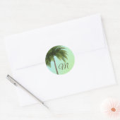 Tropisch palmboom Groen elegant monogram Ronde Sticker (Envelop)