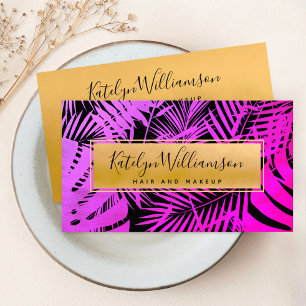 Tropisch palmboom hete roze ombre goud script stij visitekaartje
