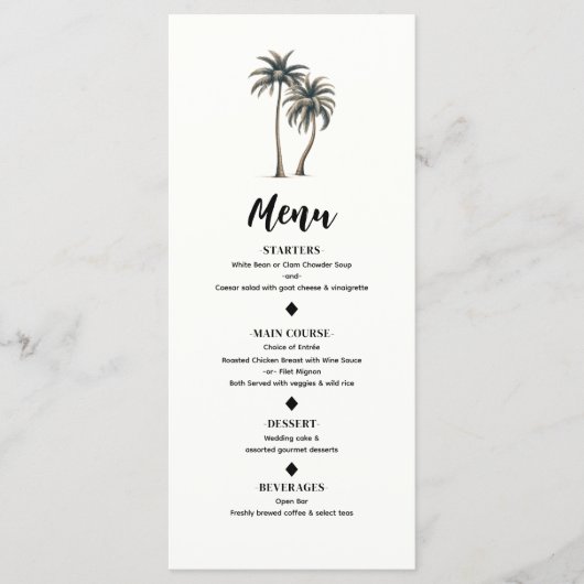 Tropisch Palmboom Landelijke Kust Bruiloftsmenu Menu (Voorkant)