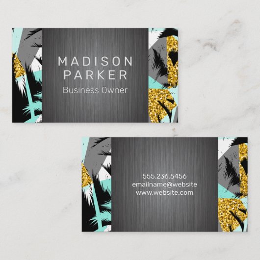 Tropisch palmboompatroon | Metaal geborsteld Visitekaartje (Voorkant / Achterkant)