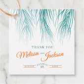 Tropisch palmbruiloft bedankt donkergroen sinaasap bedankjes labels (Voorkant)