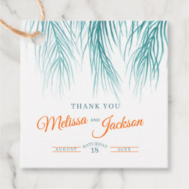 Tropisch palmbruiloft bedankt donkergroen sinaasap bedankjes labels