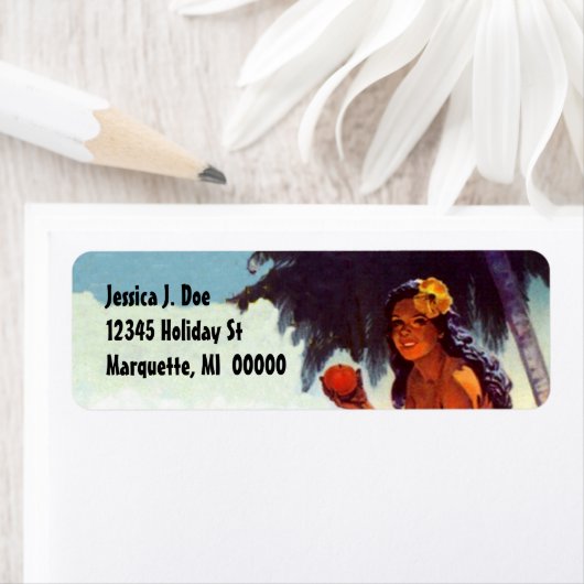  tropisch palmeiland meisje Adresetiketten Etiket (Insitu)